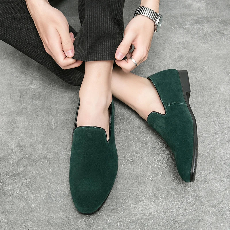 Fashion Classic Men Suede Shoes Male Pointed Brown Black Slip On Loafers Wedding Dress Homecoming Formal Footwear Zapatos Hombre