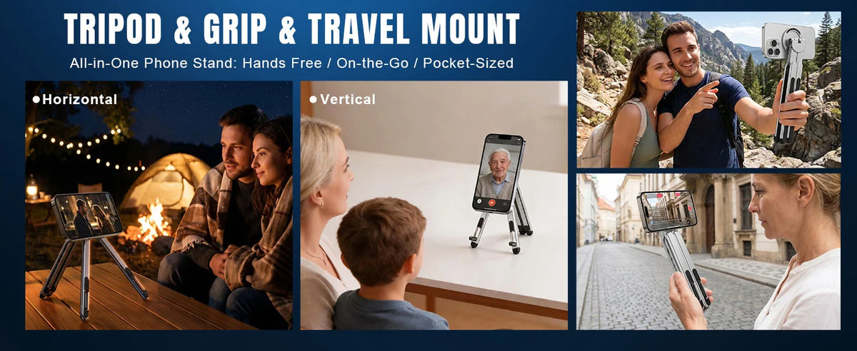 4 in 1 Foldable Laptop Stand Magnetic Phone Holder Aluminum Portable Desk Mount with Tripod Handle for Pro iPad Travel Vlogging