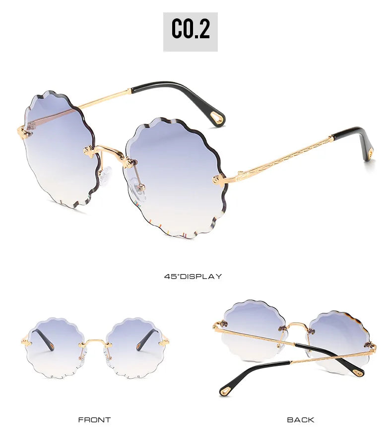 Oversized Round Sunglasses For Women Men Fashion Luxury Brand Design Rimless Sun Glasses Ladies Outdoors Travel Shades UV400