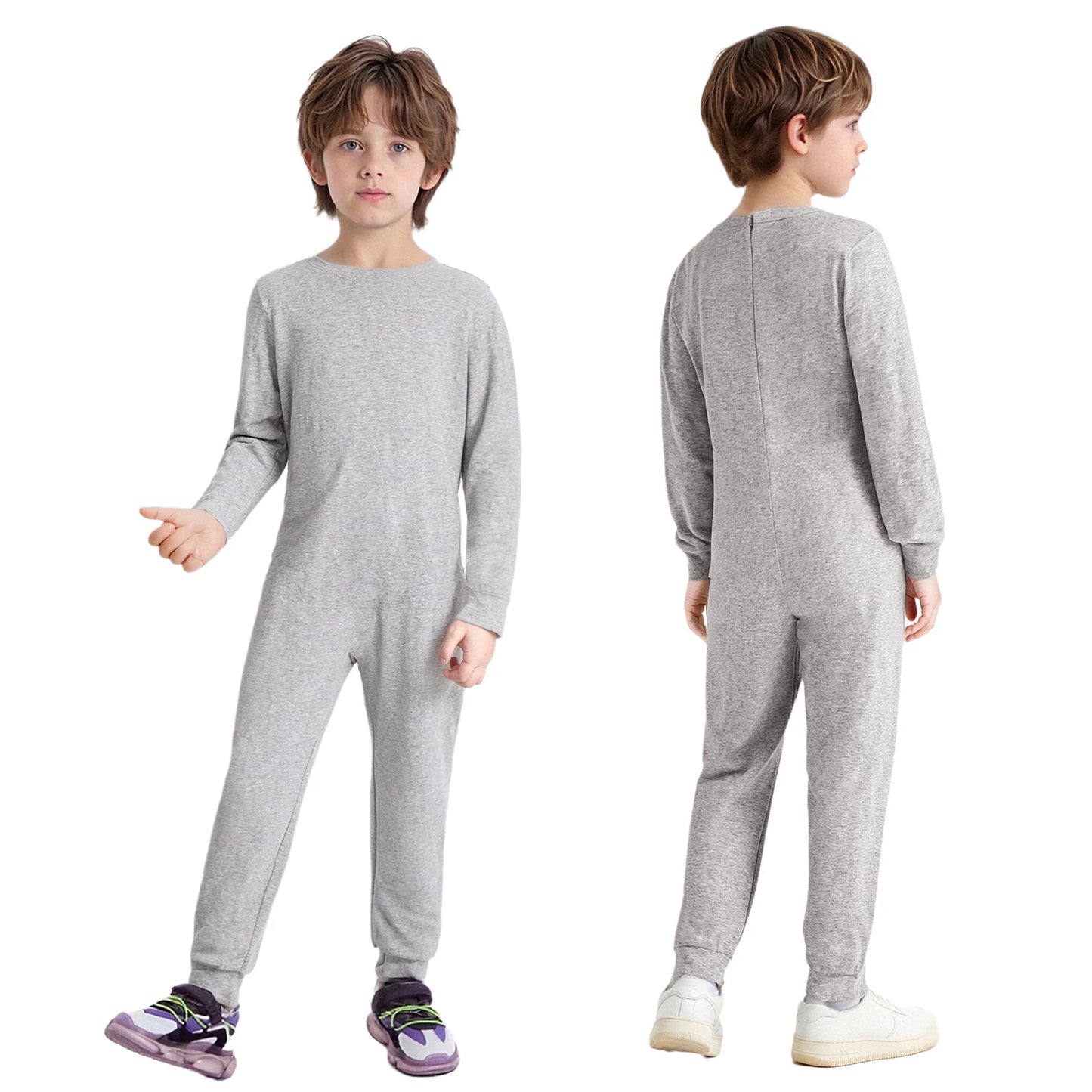 Children Special Needs Adaptive Clothing Solid Color Long Sleeve Zipper Back Jumpsuit Cotton Rompers Workout Sports Bodysuit