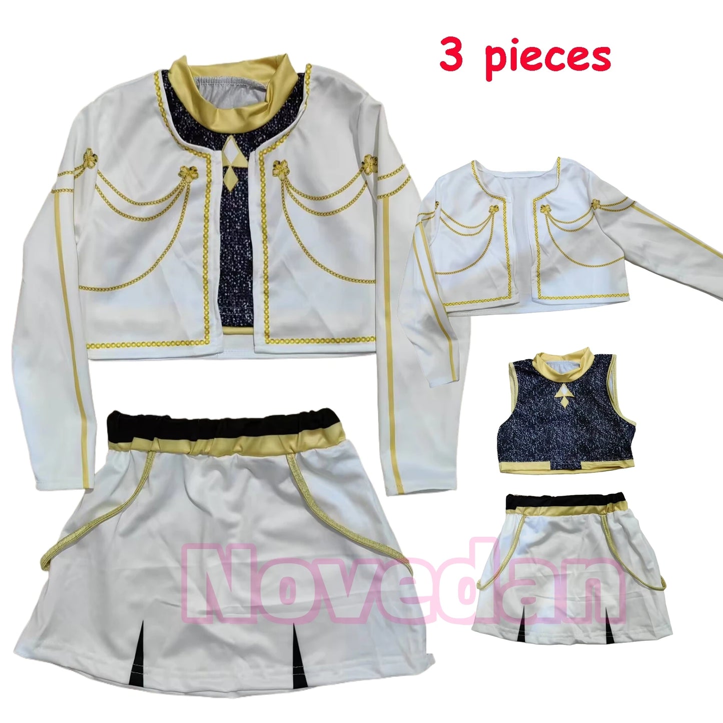 Cool Girl Cosplay Golden Costume Kids 3D Print Idol Group Singing Stage Performance Costume Child Halloween Party Clothes Suit