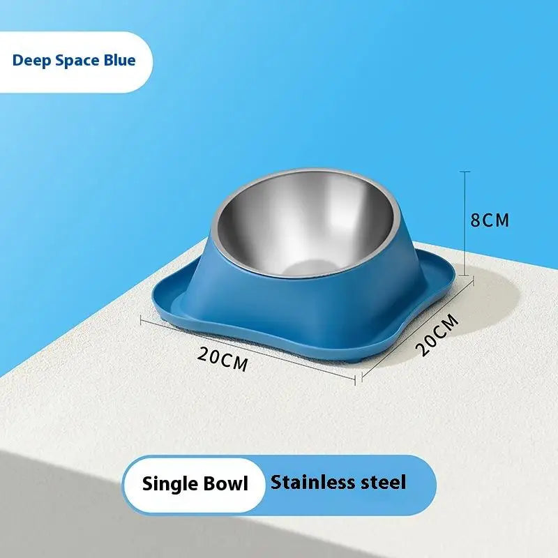 1pc Stainless Steel Double Cat Dog Bowl Cat Food Container Non-slip Base Pet Water Feeder Tilt Safeguard Neck Puppy Cats Bowls