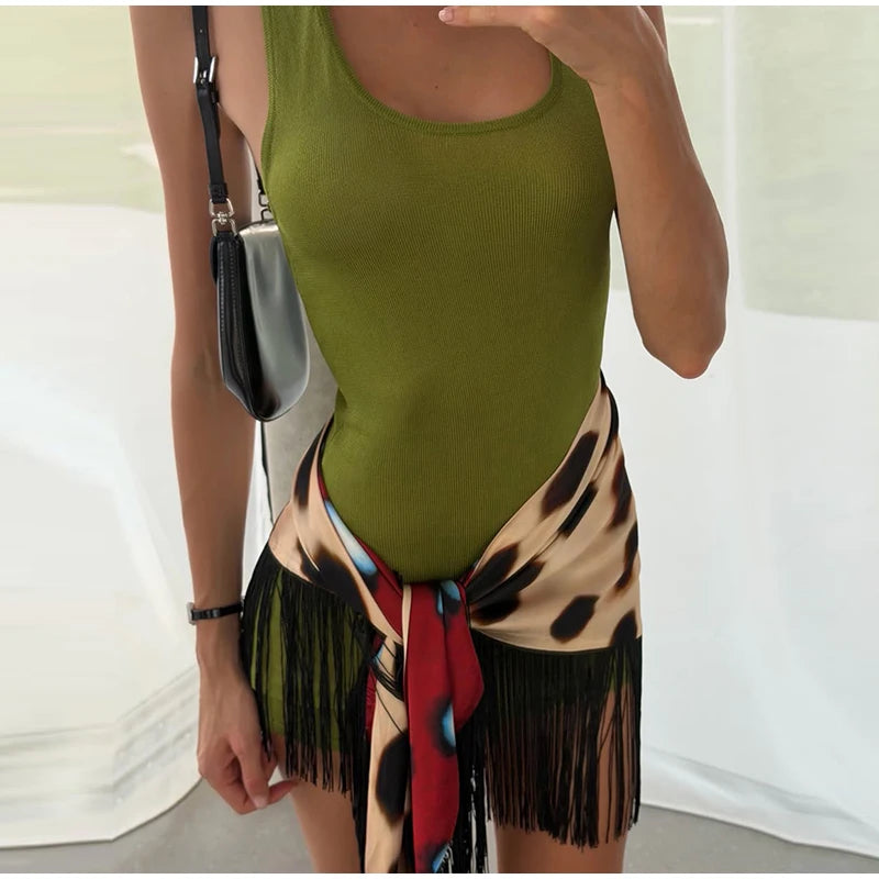 Sexy Leopard Print Women's Summer Dress Y2k Sleeveless Waist Cinching Strap Dresses With Scarf New Casual Beach Party Robe 2026