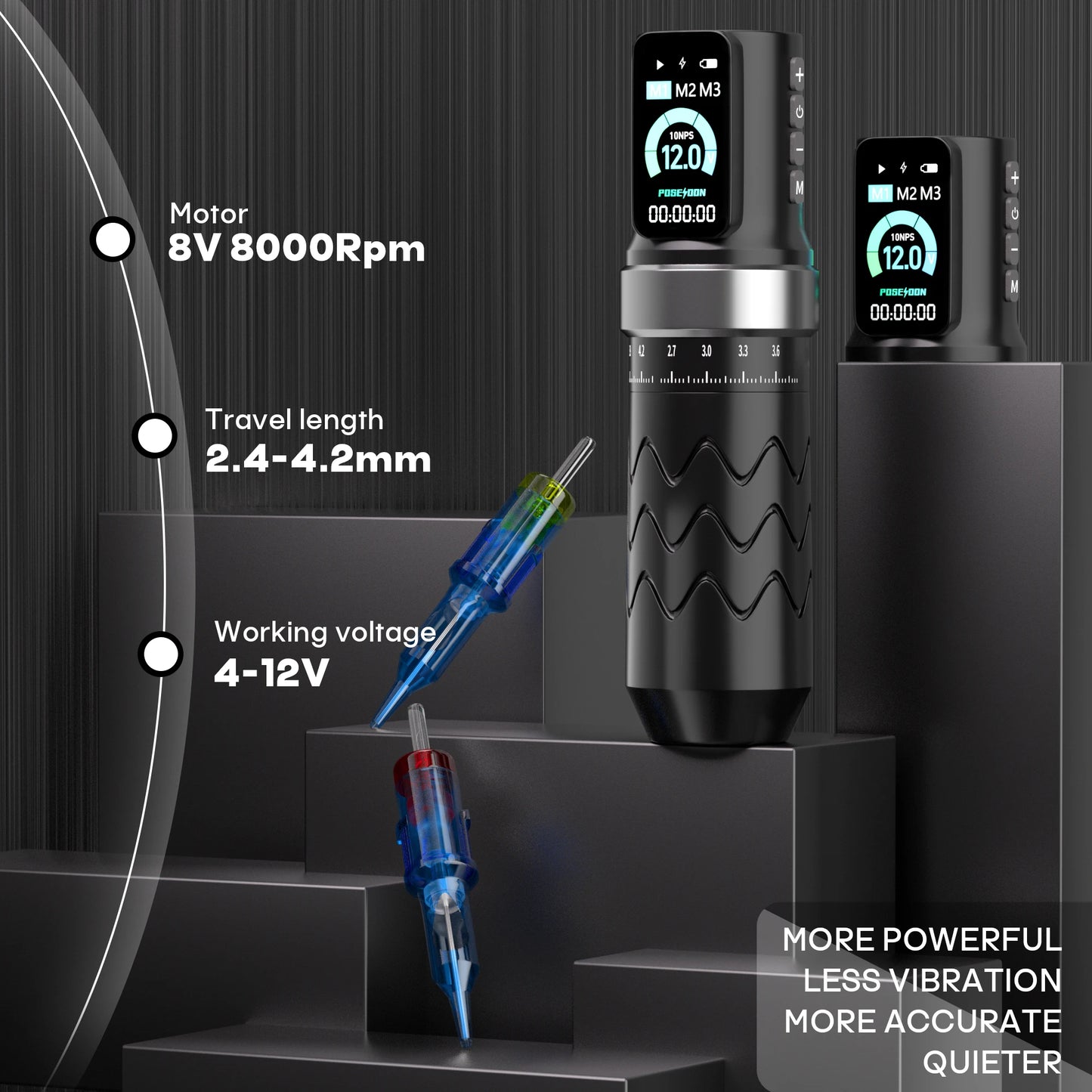 POSEIDON Adjustable Stroke Tattoo Machine Wirless Tattoo Pen With Powerful Custom Motor For Professional Tattoo Artist