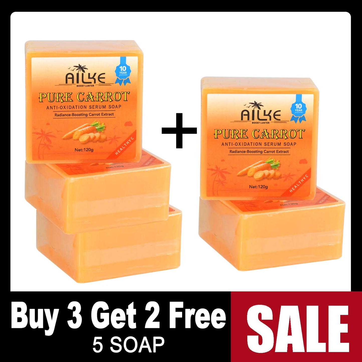 AILKE Organic Brightening Soap, with Carrot, Vitamin C/E, Clean, Moisturizing, Smooth, Soft Skin, Reduce Spots, for Face, Body
