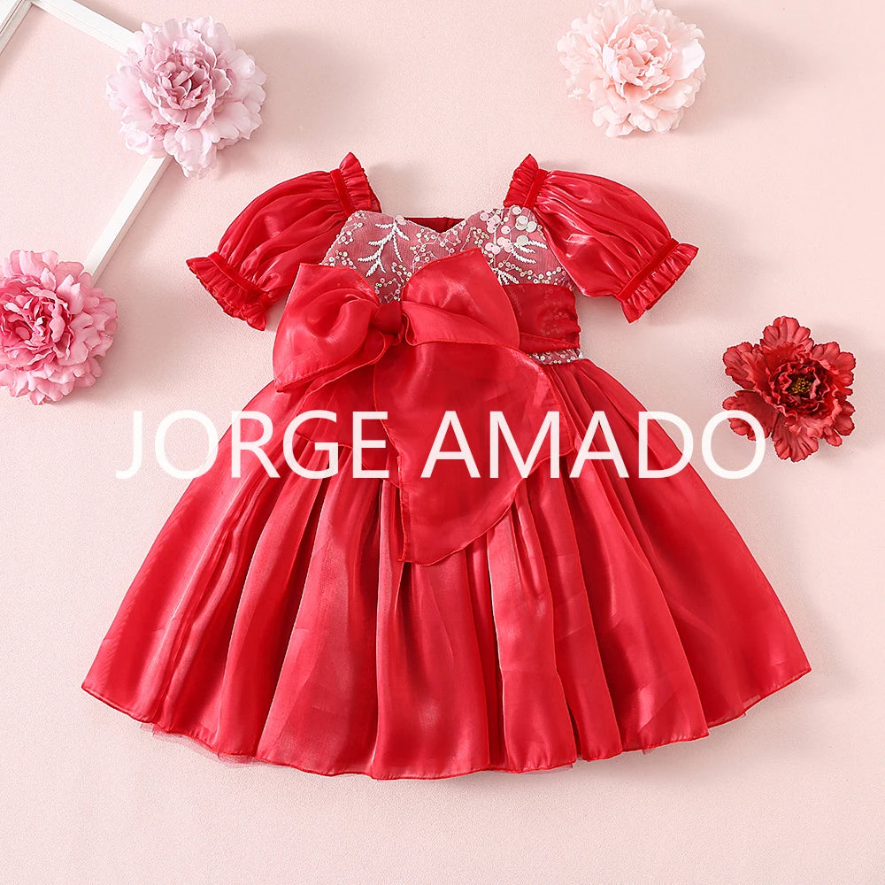 New Summer Sister Girl Matching Romper Dress Short Sling Sleeves Big Bow Bodysuit Sequined Princess Dresses Twins Clothing H1518