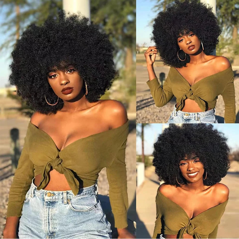 Afro Curly Human Hair Wigs for Black Women 13x4 Lace Front Red Brown Afro Puff Wig Natural Looking Heat Resistant Bouncy Hair
