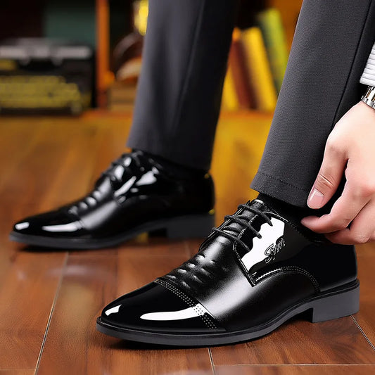 Glossy Leather Men's Shoes Casual Wedding High-Heeled Pointed-Toe Business Style British Leisure Men's Footwear