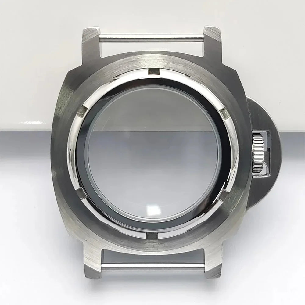 For Panerai Style 40mm Stainless Steel Watch Case with Crown Guard Bridge, Fit NH35 NH36 Movement, Watch Mod Parts