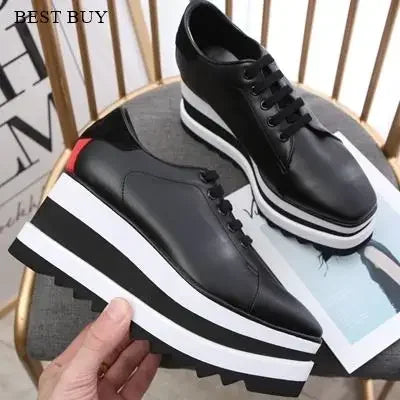 2024 Height Increasing Star Rivet Shoes Classic Platform Rose Gold sneakers Mix Color Square Toe Wedge Shoes Lace Up Lady Shoes