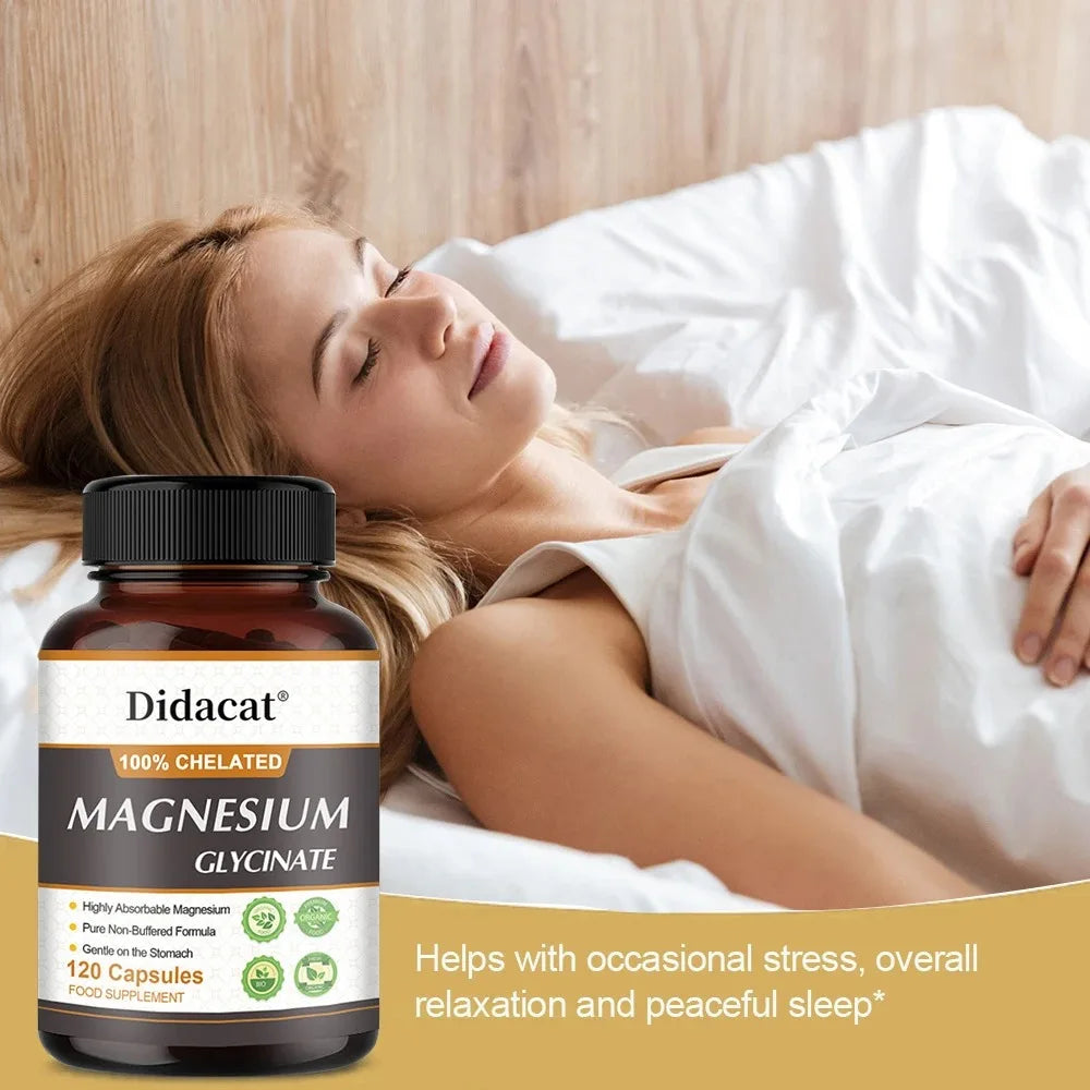 Chelated Magnesium Glycinate 500mg, Supports Muscle, Heart, and Nerve Health, Nutritional Supplement, 120 Capsules