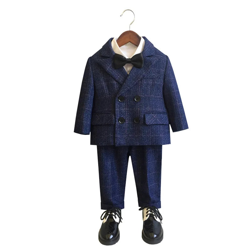 Autumn Winter Children Boys Formal Suit Kids Boys Wedding Suit 1-14Y Teenager Boy Blazer Vest Pant Suit Elegant Boys Kid Costume