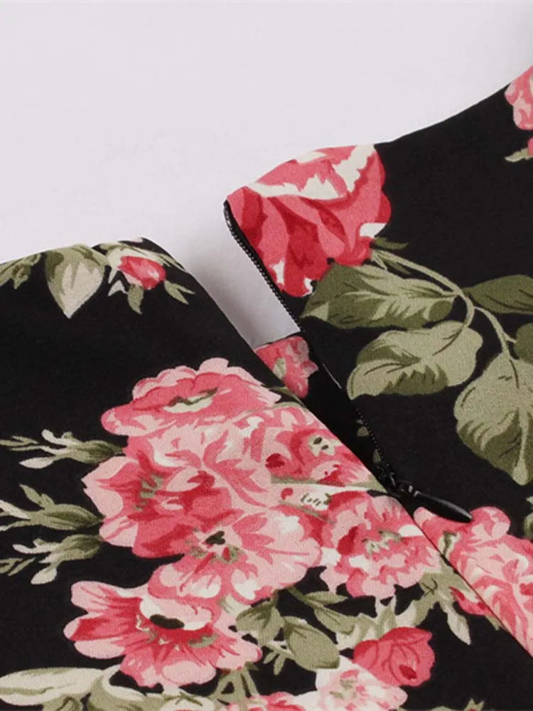 Sleeveless Floral Print Summer Dress Women Elegant Vintage Casual O Neck A Line Midi Party Sundress Vestidos With Belt