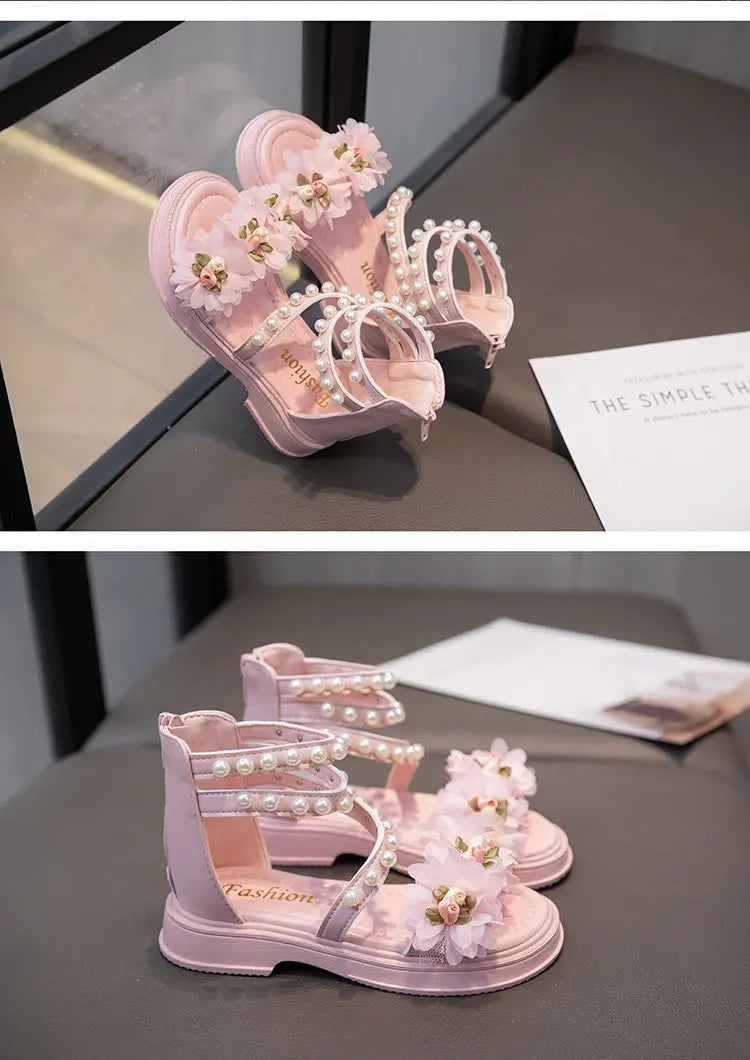Girls Summer Sandals Soft Bottom Toe-Open Cute Princess Shoes Middle Large Children Little Girls Student Beach Shoes