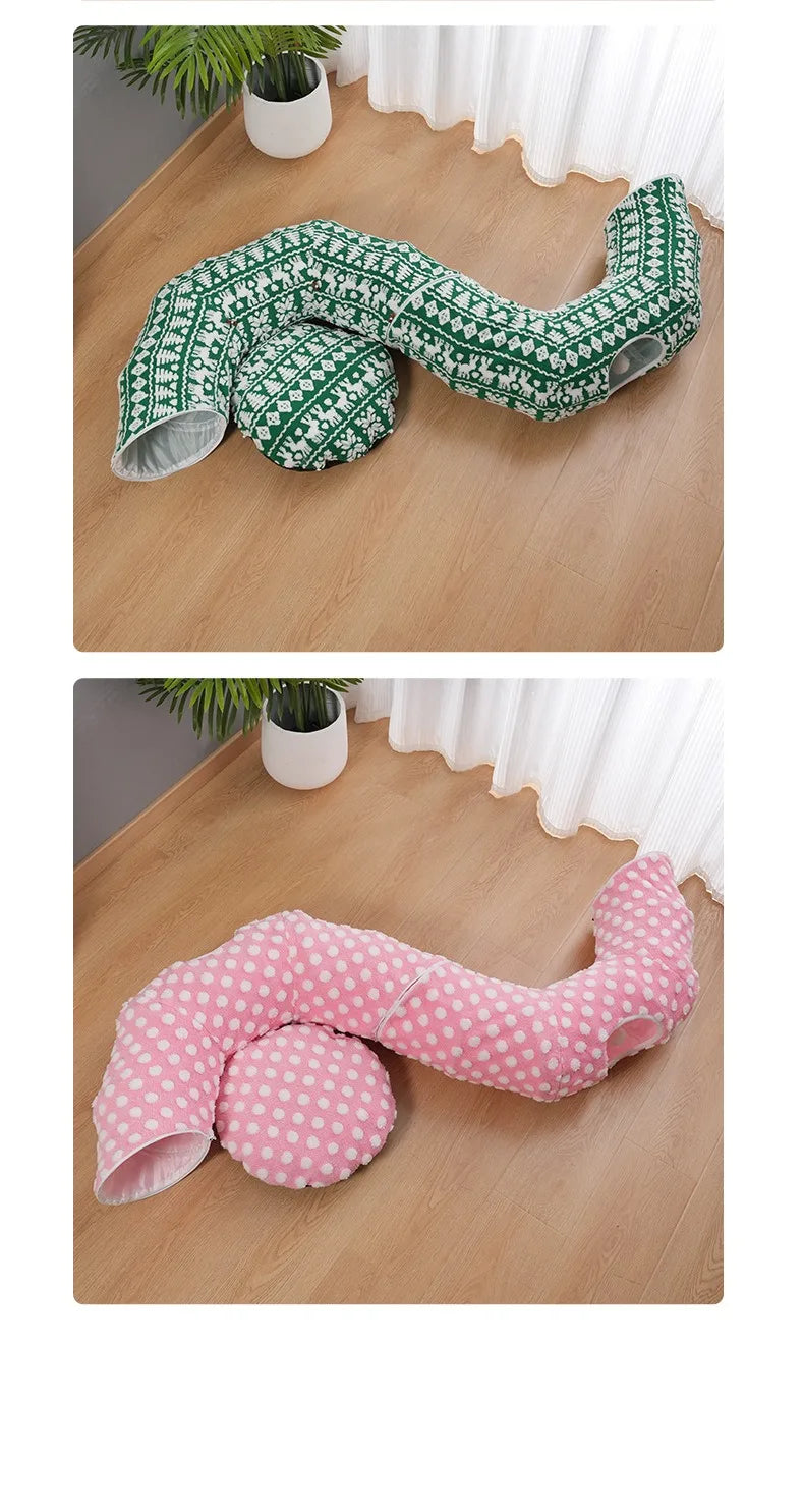 Round Donut Cat Beds Christmas House Soft Plush Pet Mat for Puppy Cushion for Cats To Hide 2 in 1 Tunnel Cats Sleeping Sofa Noel