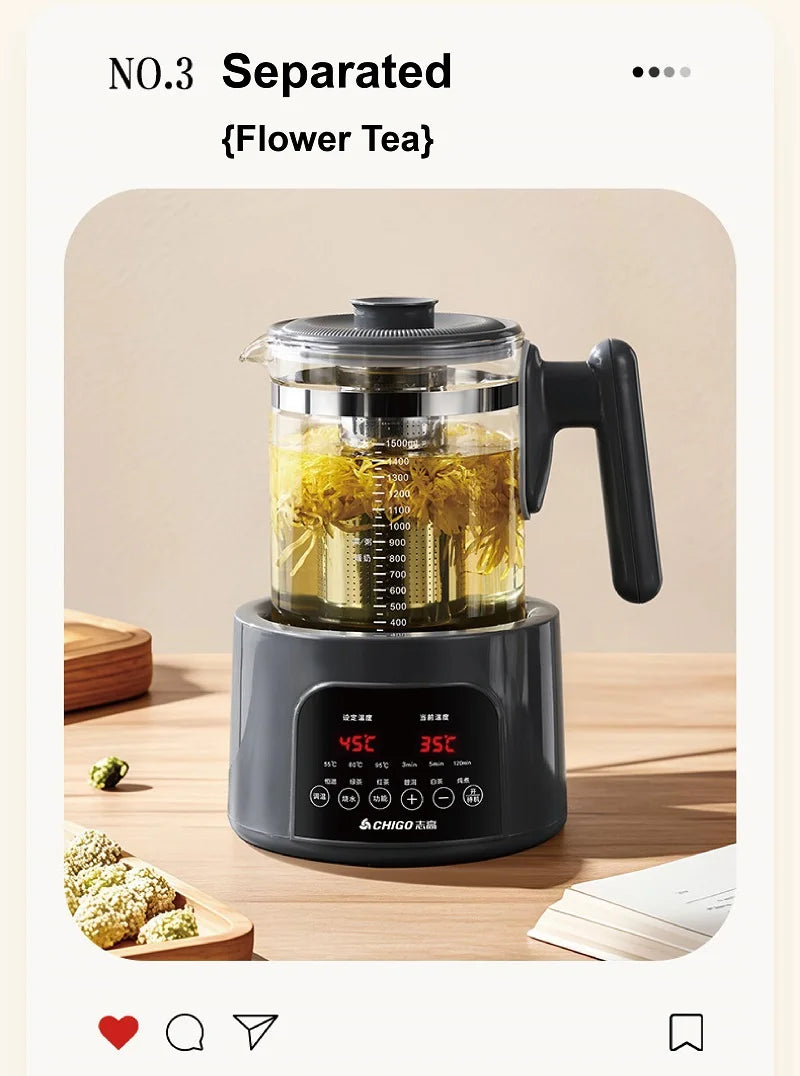 1.5L Smart Electric Kettle Multifunction Steam Teapot Temperature Control Health Pot Office Glass Flower Teapot Auto Keep Warm