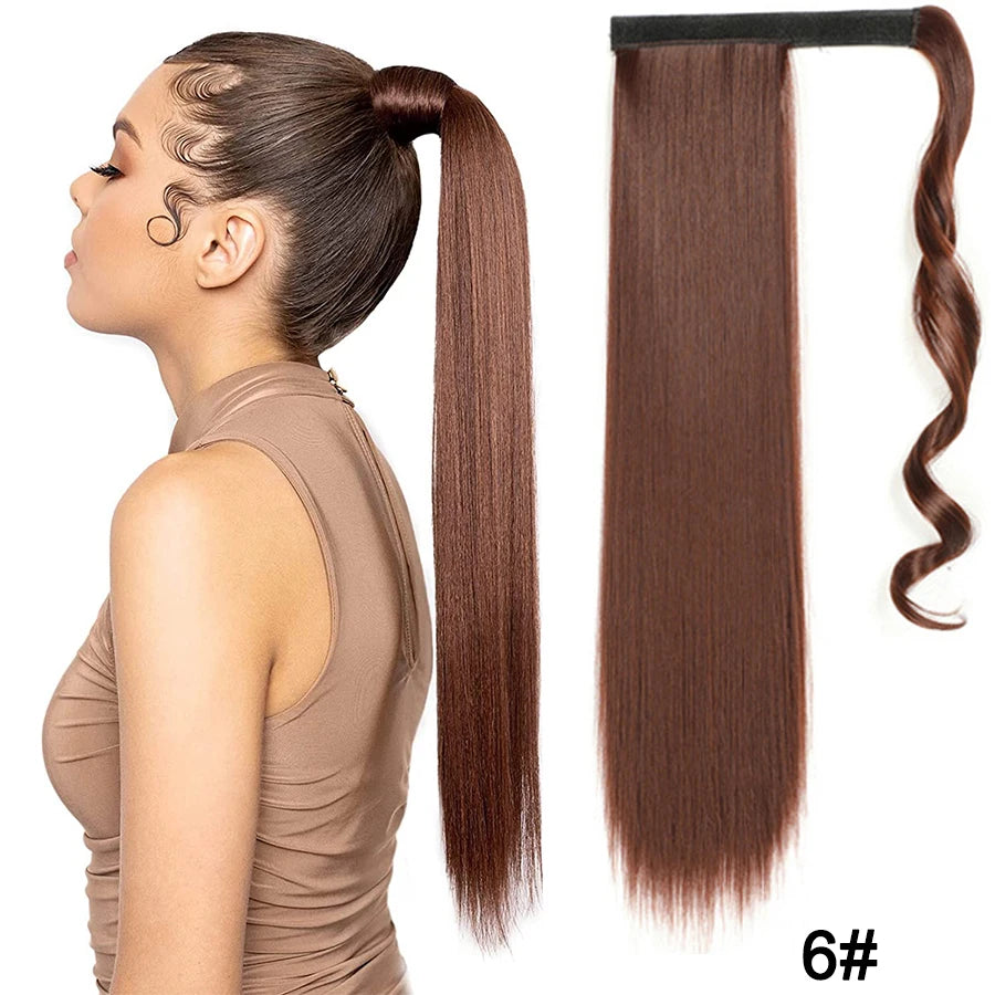 Synthetic Ponytail Long Straight Wrap Around Ponytail Hair Extension Heat-Reistant Fiber Pony Tail Fake Hairpieces For Women