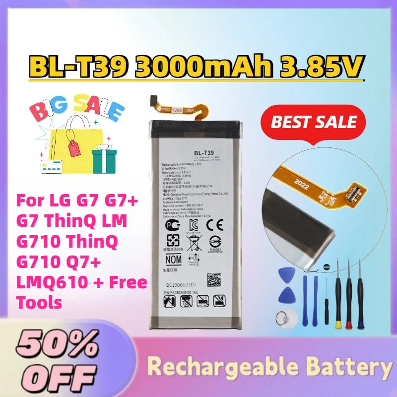 In Stock New BL-T39 3000mAh 3.85V Mobile Phone Battery For LG G7 G7+ G7 ThinQ LM G710 ThinQ G710 Q7+ LMQ610 + Free Tools