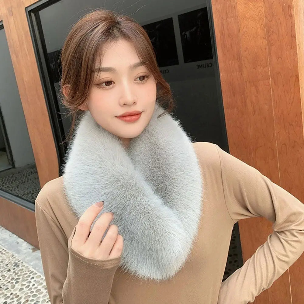 Women Hair Collar Winter Female Fur Scarf Solid Color Shawl Imitation Fur Scarf Artificial Wool Bib