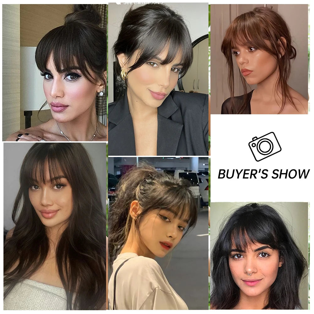 100% Remy Human Hair Fringe Bangs Clips in Natural Black Human Hair 3D Air Fringe Bangs Hairpieces for Women with Thinning Hair
