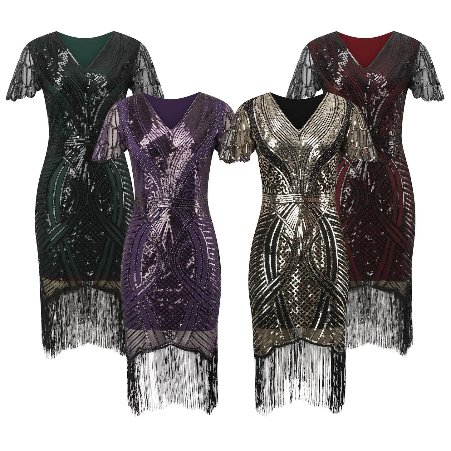 1920s Vintage Great Gatsby Dress Flapper Party Dress Women Tassels Hem Beaded Sequin Dresses Evening Cocktail Dress Elegant Robe