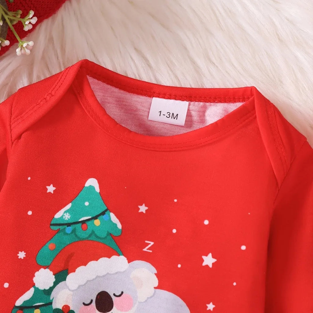 Baby Boy and Girl Christmas Costume Cute Koala Long Sleeve Top+ Pants+Hat 3PCS Clothes Set for 1-18 Months Infant Holiday Suit