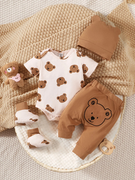 Winter 0-1 Years Old Cool Boys  Long Sleeved Bear Print Pattern Tops And Sports Pants Casual Sweatshirt Casual  2-Piece Set