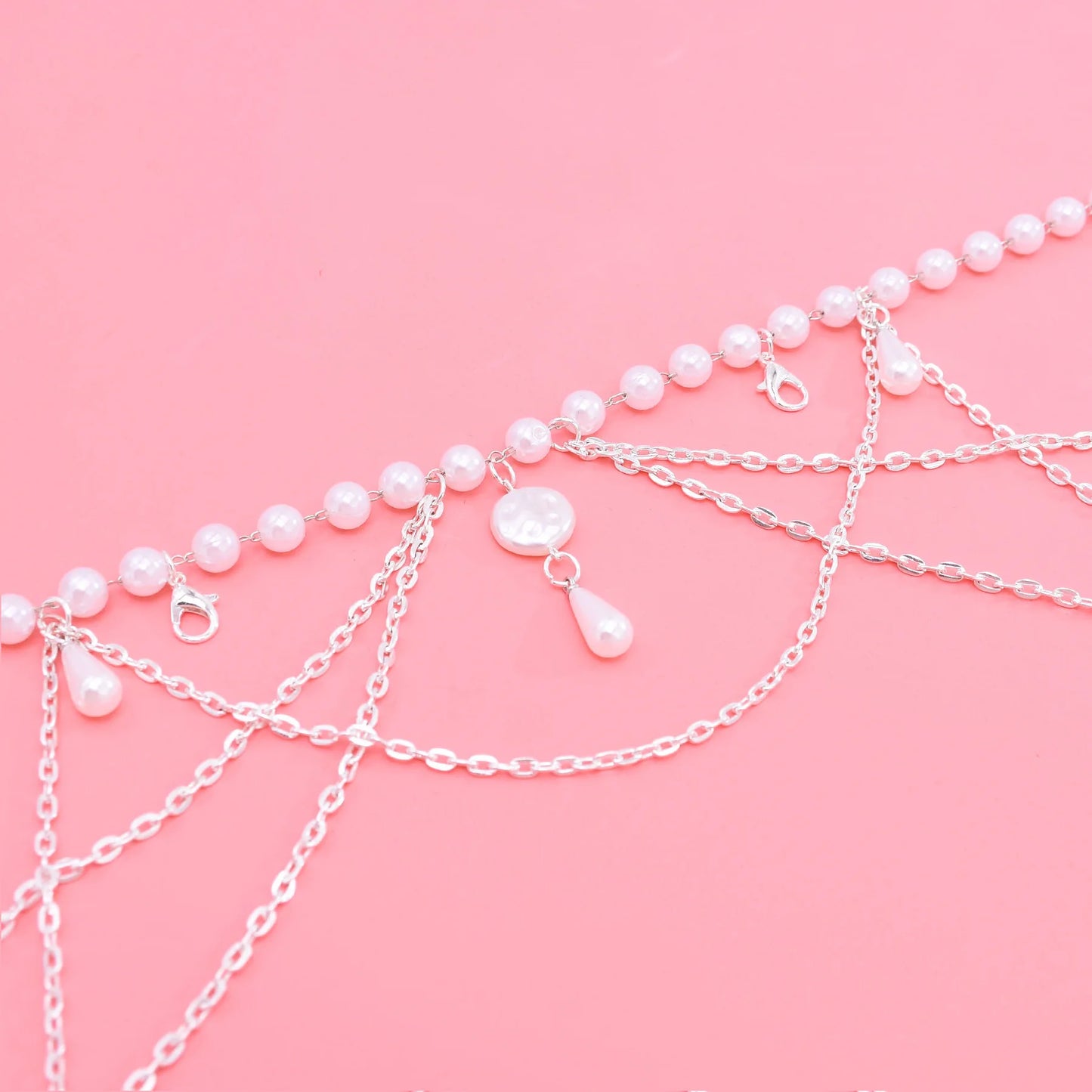 Layered Pearl Charms Waist Chain Silver Plated Belly Chain Bikini Body Chain Women Adjustable Beach Waist Jewelry Accessories