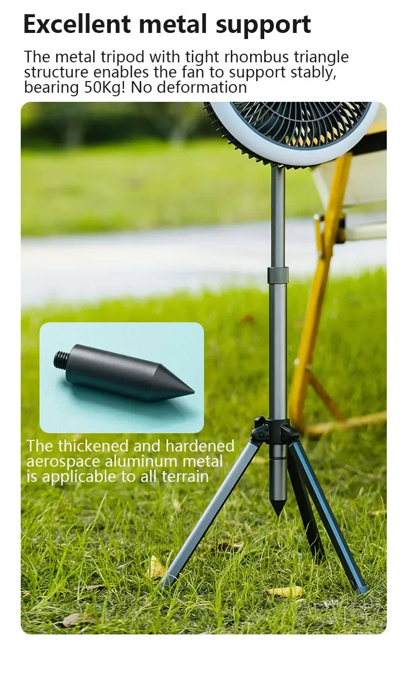 Outdoor Portable Remote Control Camping Fan Retractable Tripod Floor Fan USB Rechargeable 10000mAh Tent Ceiling Fan Ventilator