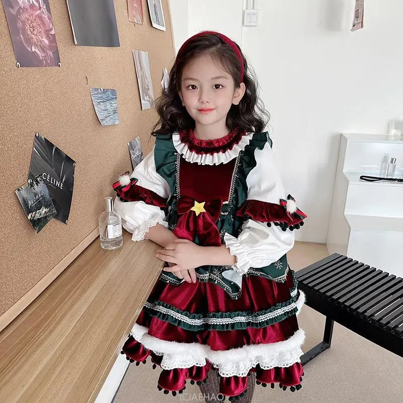 Party Dress Dresses Children Girls Performance Gown Kids Party Outfit Vestido Halloween Christmas Costume Velvet Lolita Princess