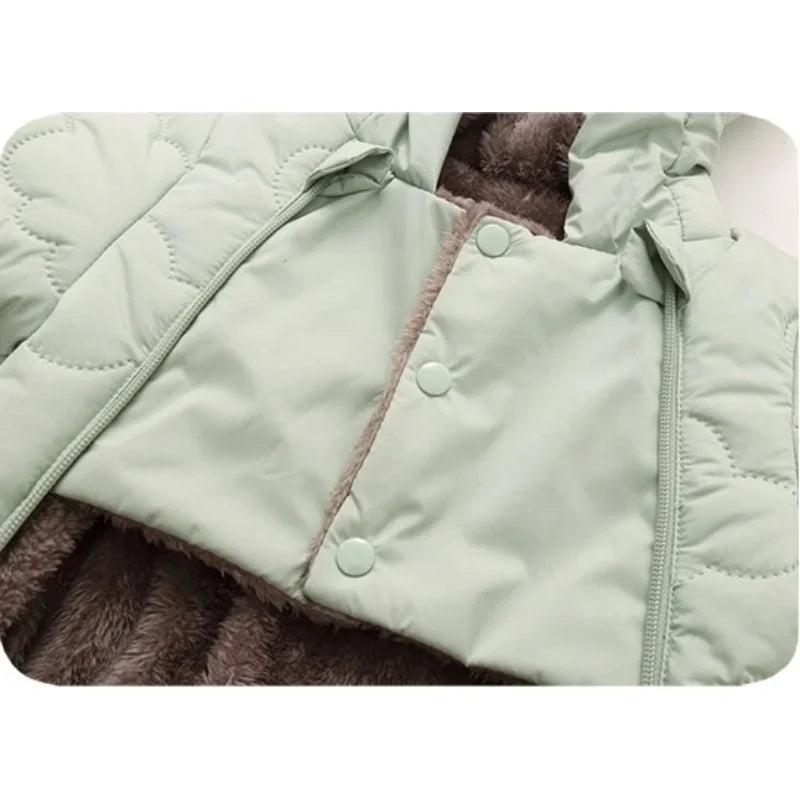 Toddler Baby Girl Boy Jumpsuit Thickened Fleece Lined Double-Layer Hooded Romper 0-2Y Cute Bear Ears Winter Warm Kids Snowsuit
