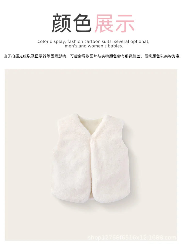 2025 Baby bodysuit Girls' imitation fur vest Children's plush vest Autumn and winter vest Girls' plush thermal vest jacket whole