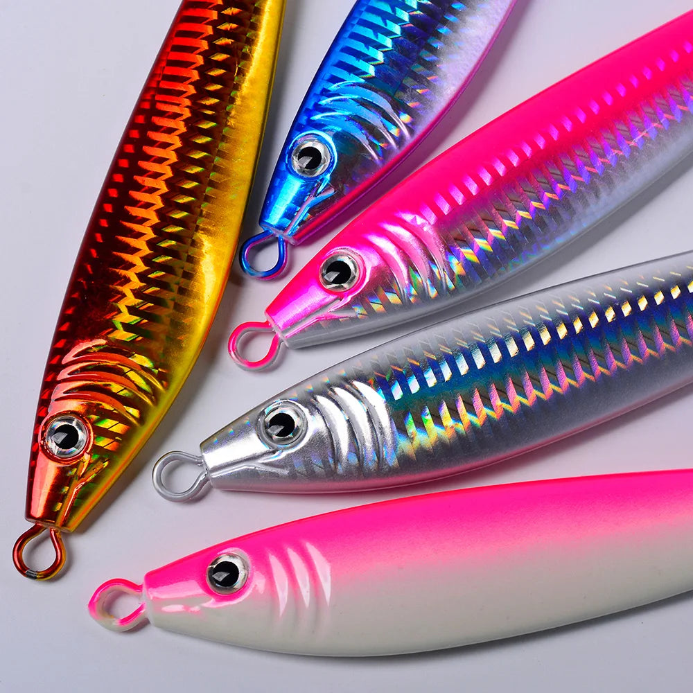 Proberos 20g-200g Metal Jig 3D Print Shore Trolling Spoon Hard Fishing Lure 1PC Artificial Laser Body Shiny Luminous Tackles
