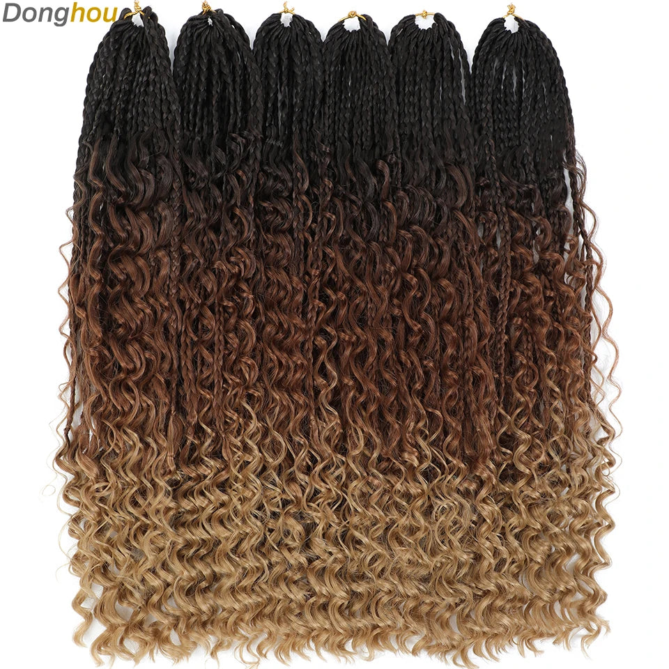 14 18 24 Inch Boho Box Braids Crochet Braids Curly Ends 1B 30 27 #4 Bug 8 Colors Ombre Goddess Bohemian Box Braids Crochet Hair