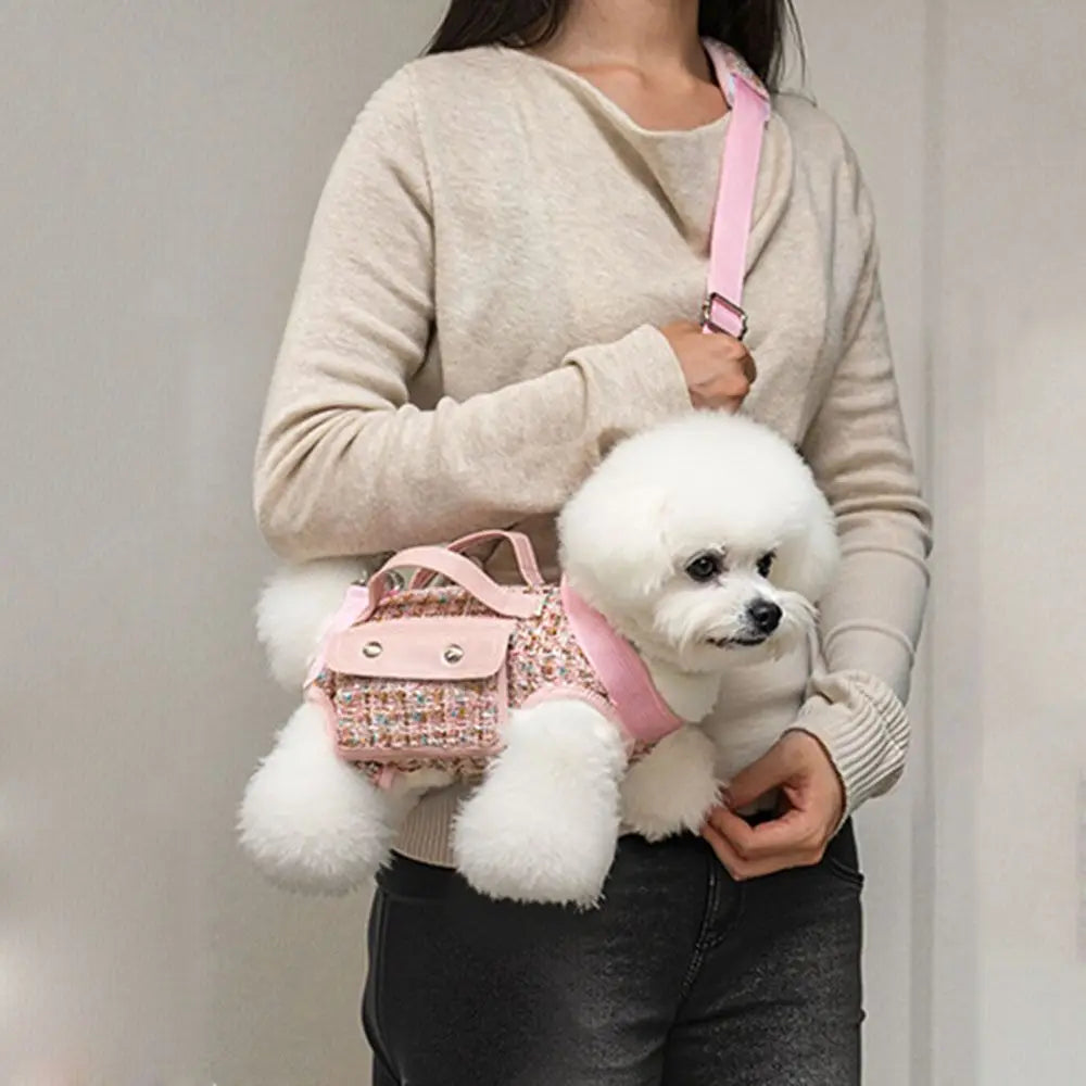 Stylish Dog Horizontal Backpack with Leash Handle Elegant Pet Traction Backpack Breathable Edge-wrapped Cat Carrier Bag