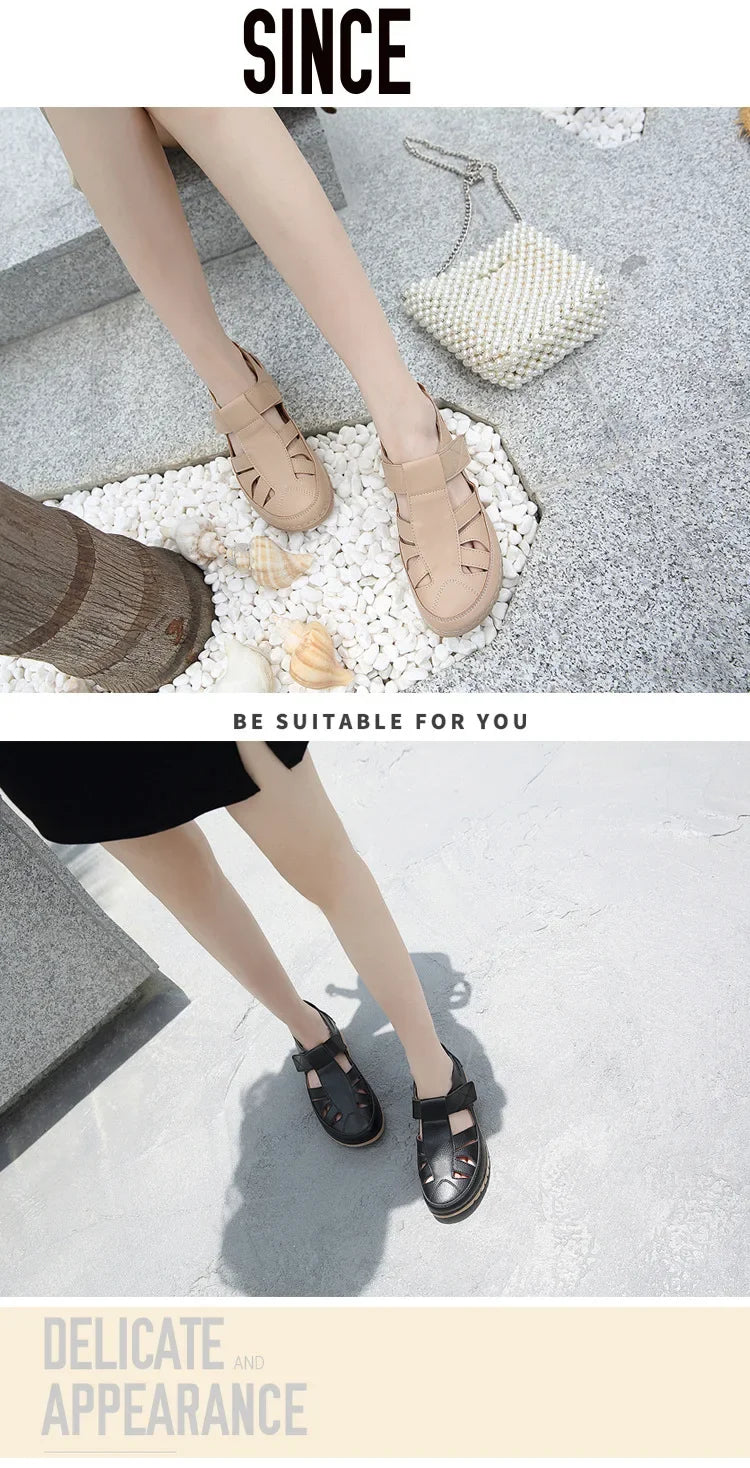 Women's Shoes Sandals Fashion Baotou Wedge Platform Sandals Ladies Retro Rome Sandalias Mujer Slip on Beach Shoes Footwear 2024