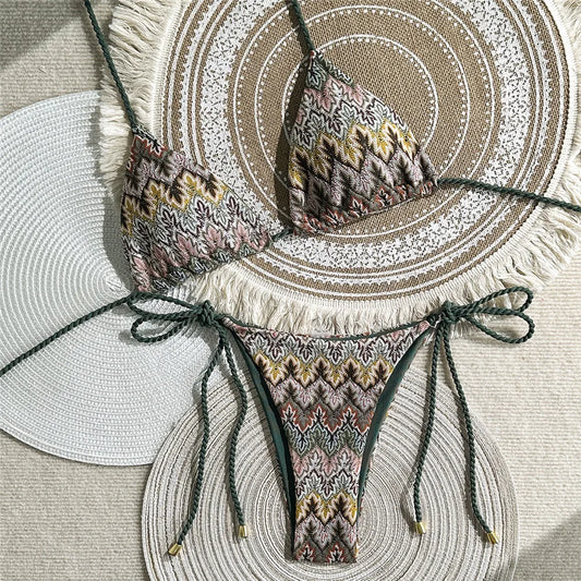 Sexy Halter String Triangle Bikinis Sets Micro Thong Swimsuit Women 2026 Vintage Geometric Swimwear Bathing Suti Bikini Mujer