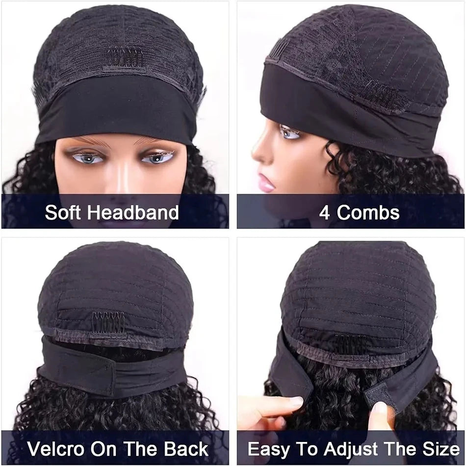Headband Wig Human Hair Deep Wave Wigs for Black Women Glueless None Lace Front Curly Wig Brazilian Virgin Hair Wear and Go Wigs