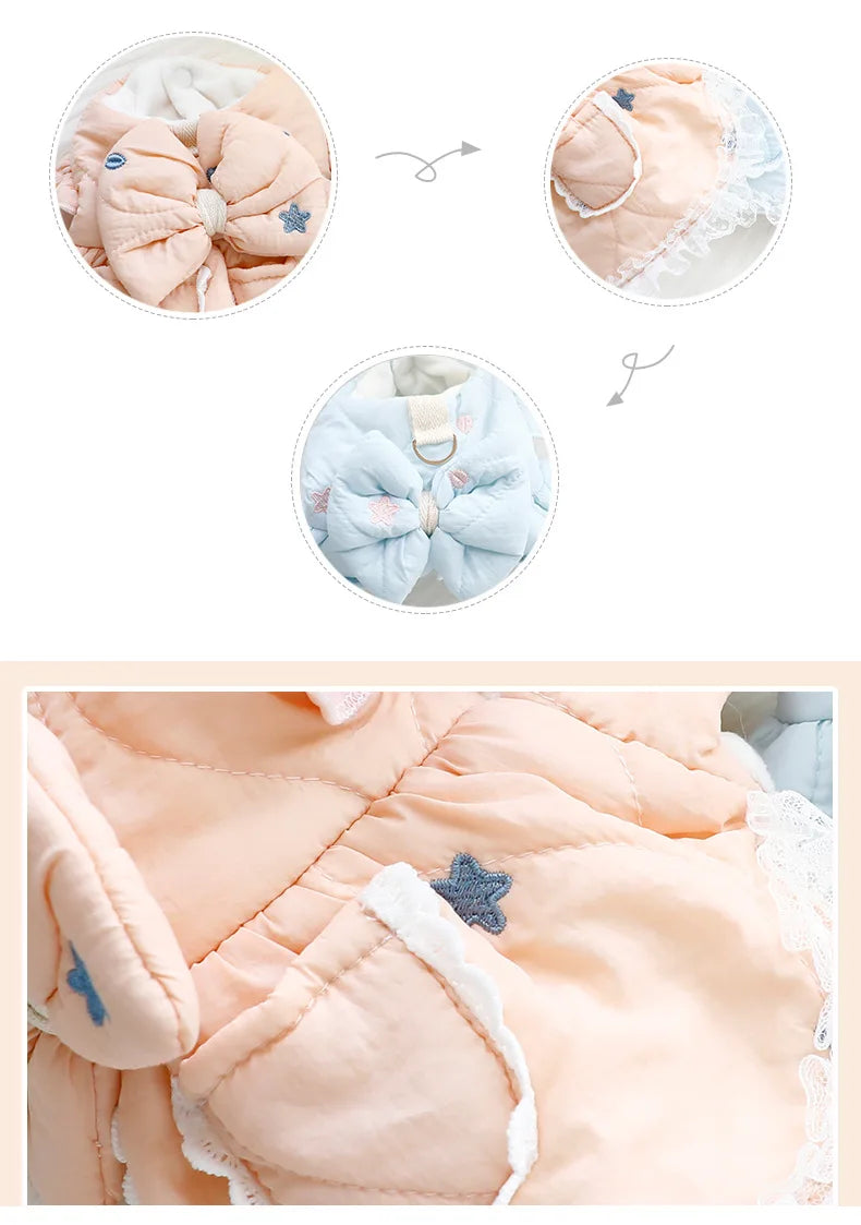 Autumn Winter Dog Clothes  Thick Cotton-padded Princess Pet Dress Coat with Embroidery for Small Dogs & Cats
