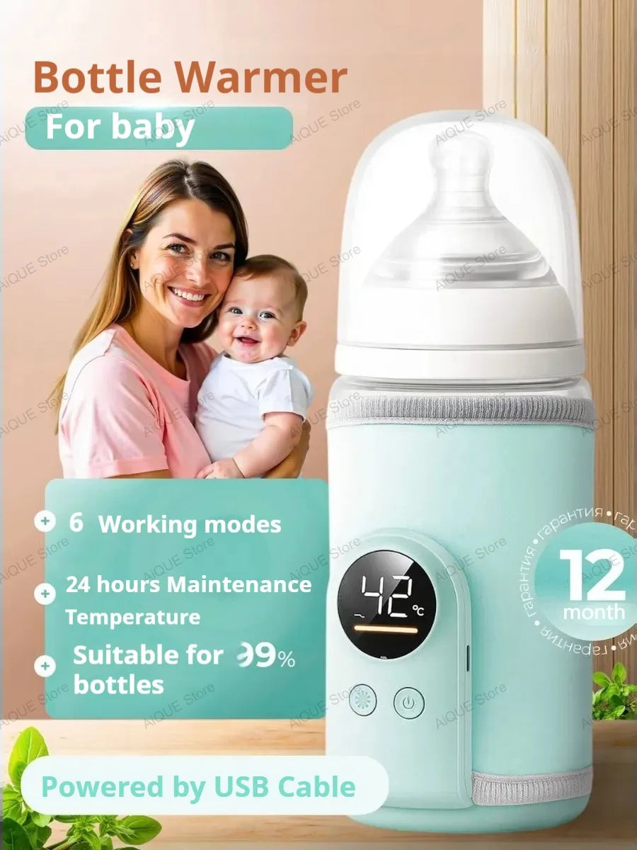 AiQUE USB 35-55℃ Baby Feeding Bottle Warmer Smart Temperature Control  Screen Newborn Baby Bottle Warmer Night Light