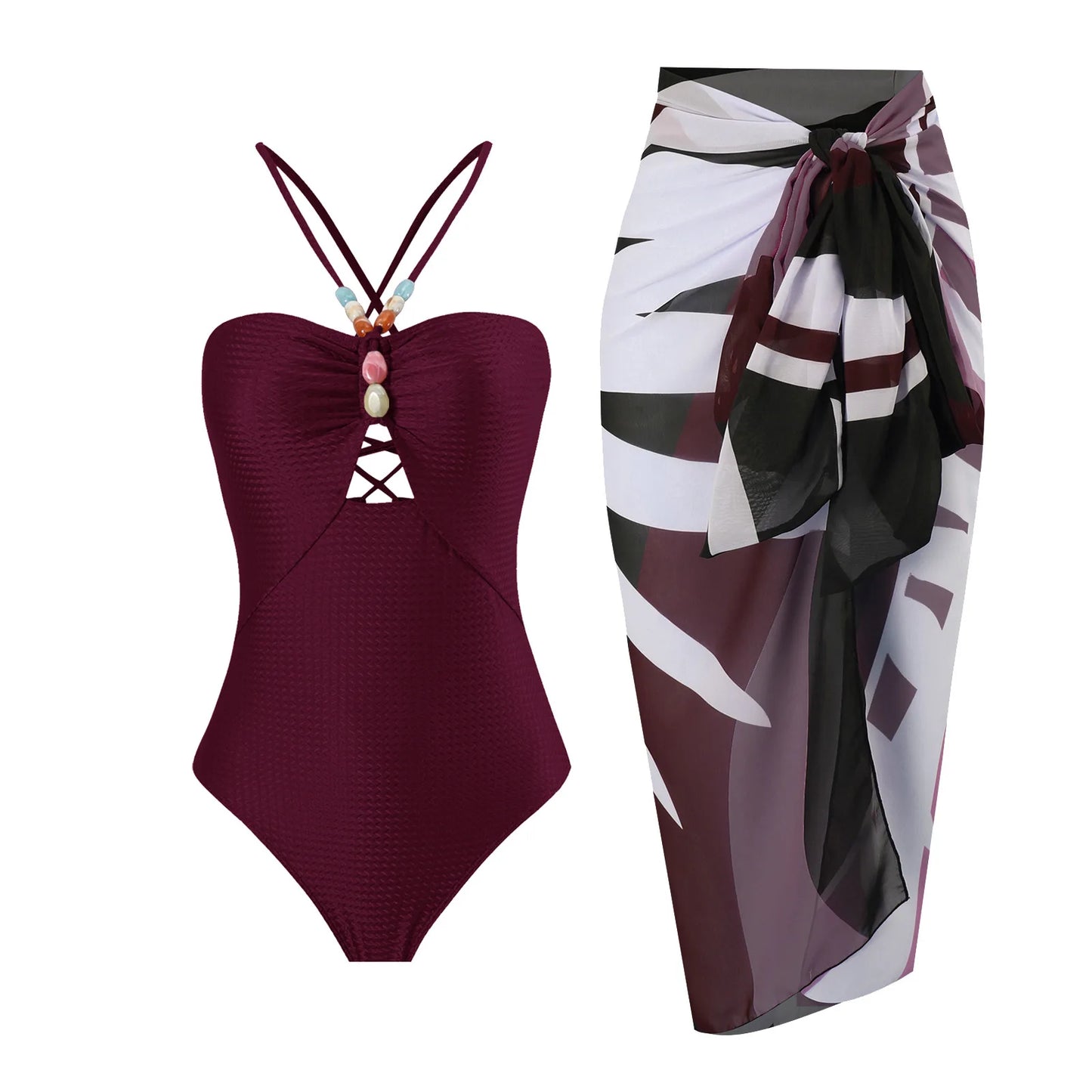 2024 Sexy Sling Ruffle Solid Two Pieces Bikini Women High Waist 3D Flower Swimsuit Skirt Summer Backless Beachwear Bathing Suit