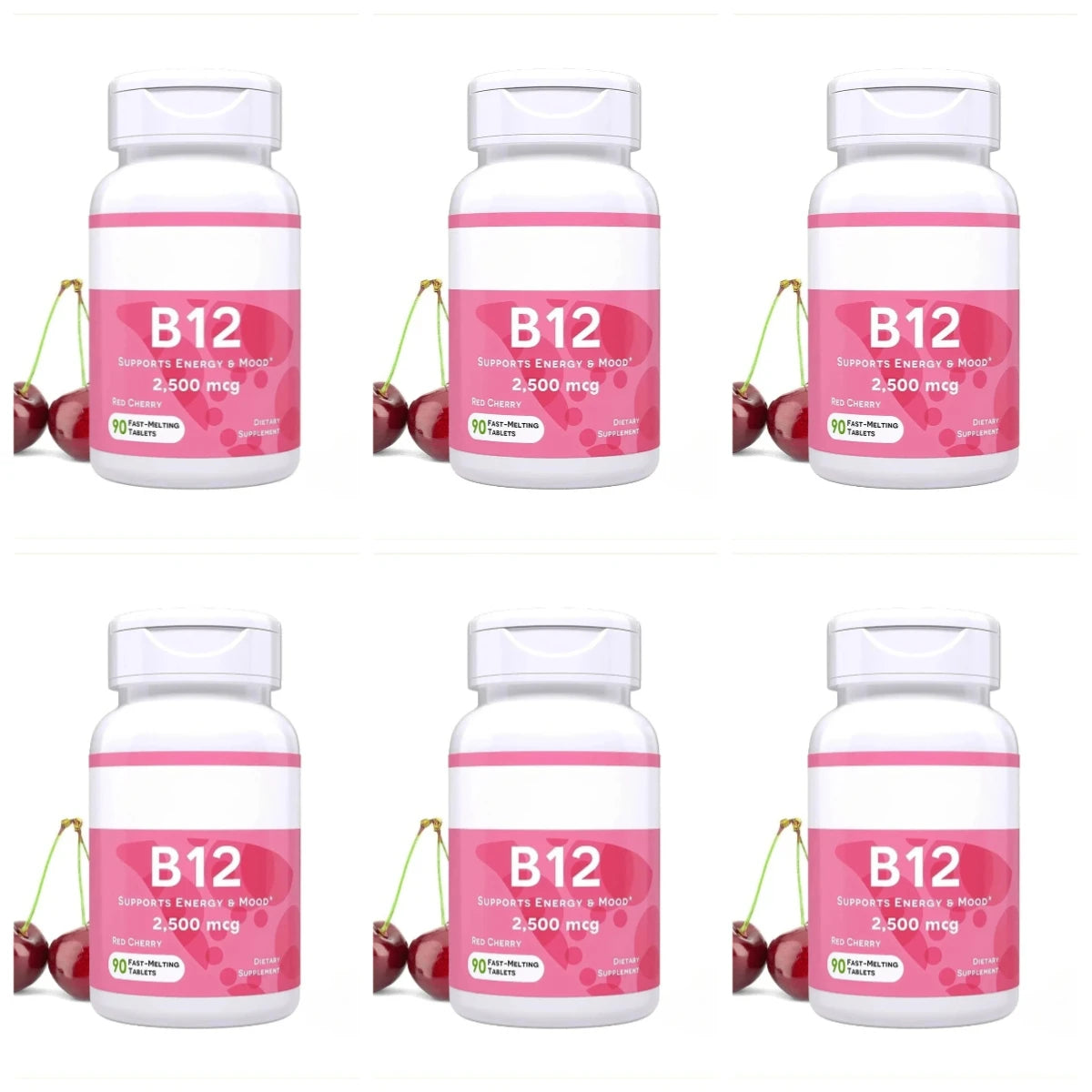 Methylcobalamin Vitamin B12 2500mcg Fast Dissolve Tablets 90 Servings Cherry Flavor Daily Energy Metabolism Support for Adults