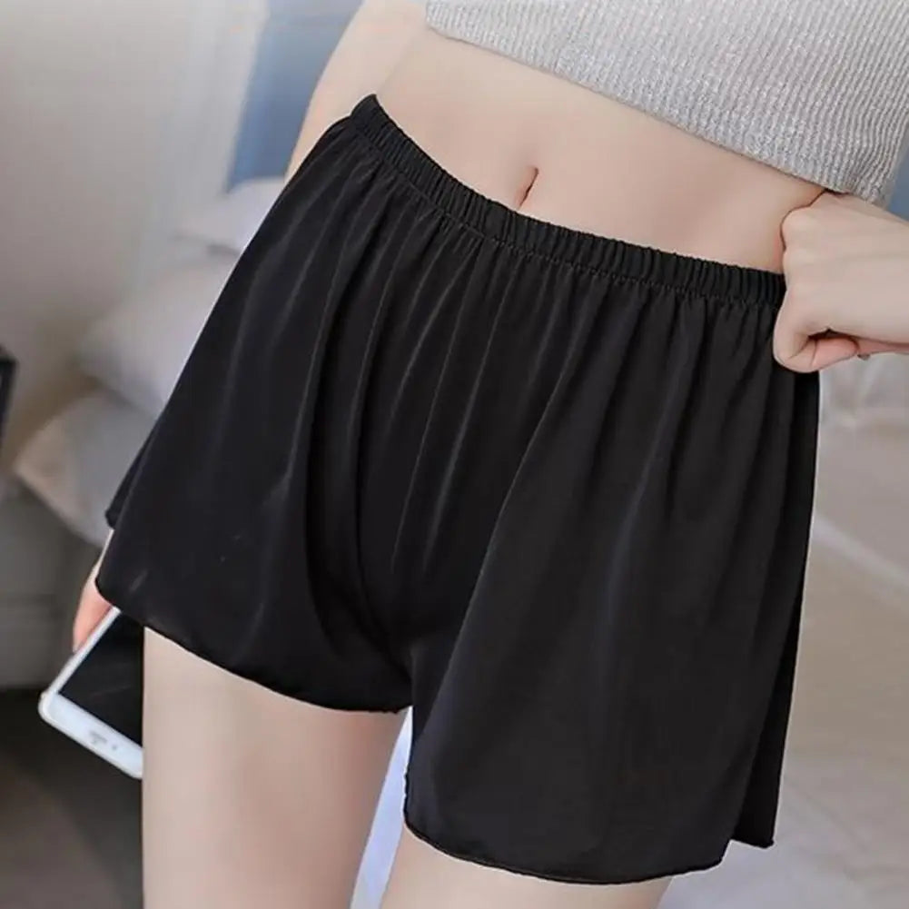 Women Safety Shorts Anti-exposure Breathable Thin Satin Seamless Homewear Underwear Loose Elastic Waist Summer Mini Pants