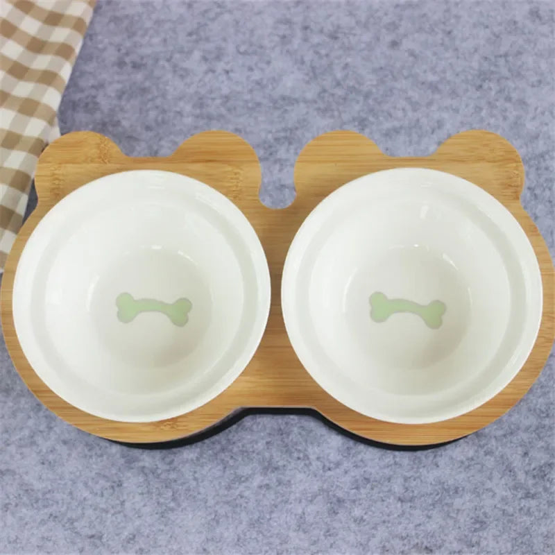 Ceramic Cat Bowl Cat Food Feeder Dog Bowls Drinking Water Bowl Cervical Protection Pet Supplies Ceramic Double Cat Bowls