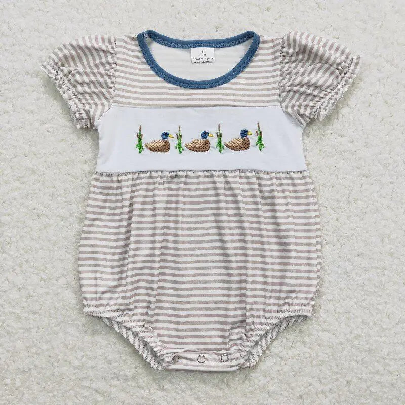 4.14y NEW stock baby girls summer romper wholesale boutique embroidery pattern floral flowers purple flying sleeves onesie