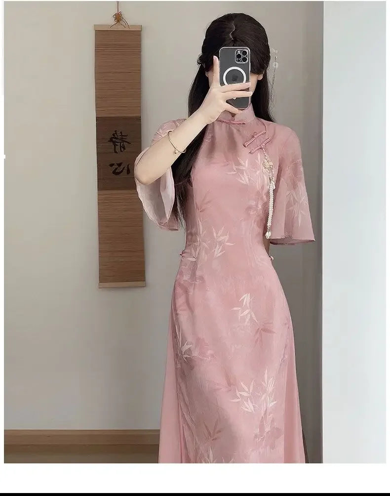 New Chinese Pink 2025 New Slim and Slim Summer Dress