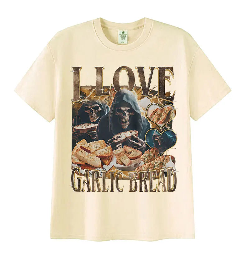 Funny Lover Gothic Garlic Meme Graphic T Shirts Men's Women Vintage Skeleton Summer Cotton Short Sleeve T-Shirt Loose Streetwear