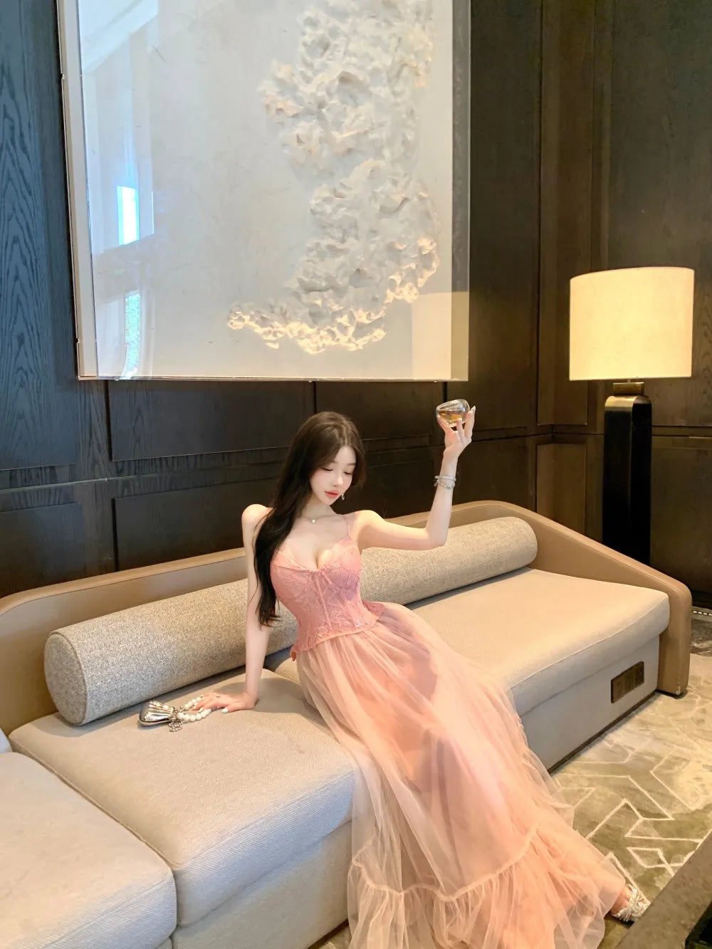 2025 French Elegant Luxury Evening Dress Women Chic Gown Fashion Mesh Lace Party Dresses Heavy Craftsmanship Boned Wedding Dress