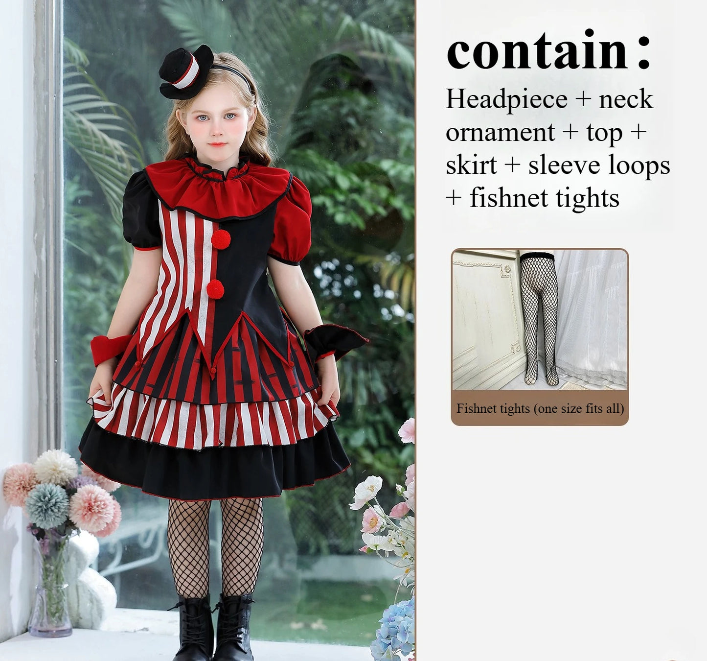 Halloween Cosplay Costumes Horror Clown Dresses Pants Headwear Clothes Sets Carnival Theme Party Role Playing Outfits for Girls