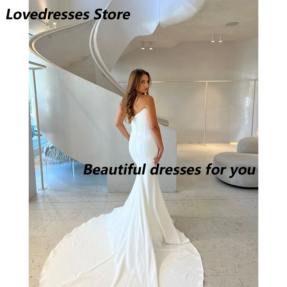 Sexy Wedding Dress for Bride New Customized Sweetheart Neck Sleeveless Mermaid Draped Sweep Train Buttons Bridal Gown for Lady